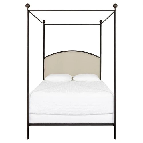 Charlotte Updated Traditional Cream Performance Black Iron Canopy Bed - Cal King | Kathy Kuo Home