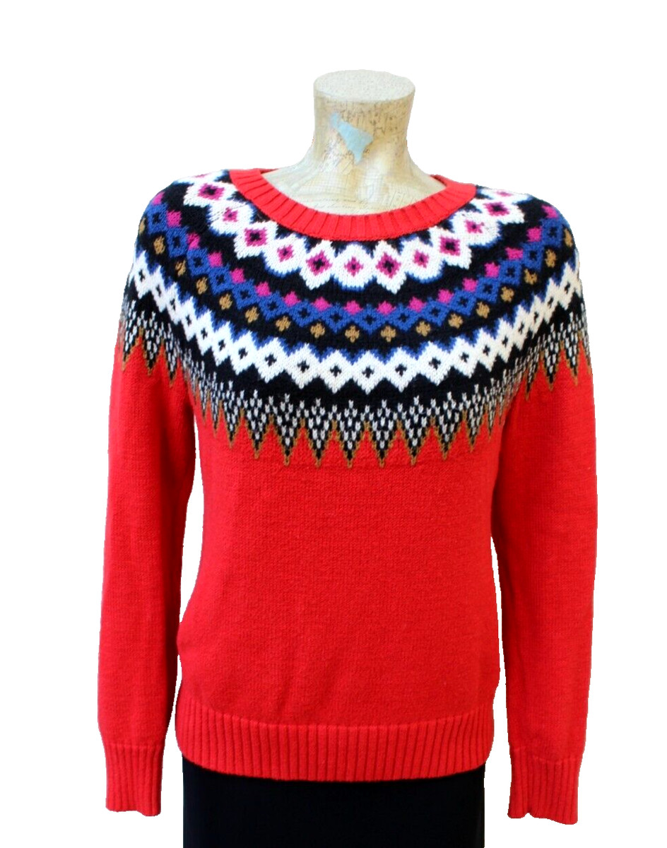 Old Navy Sweater Women's Sz M Red Multicolor Fair Isle | eBay US