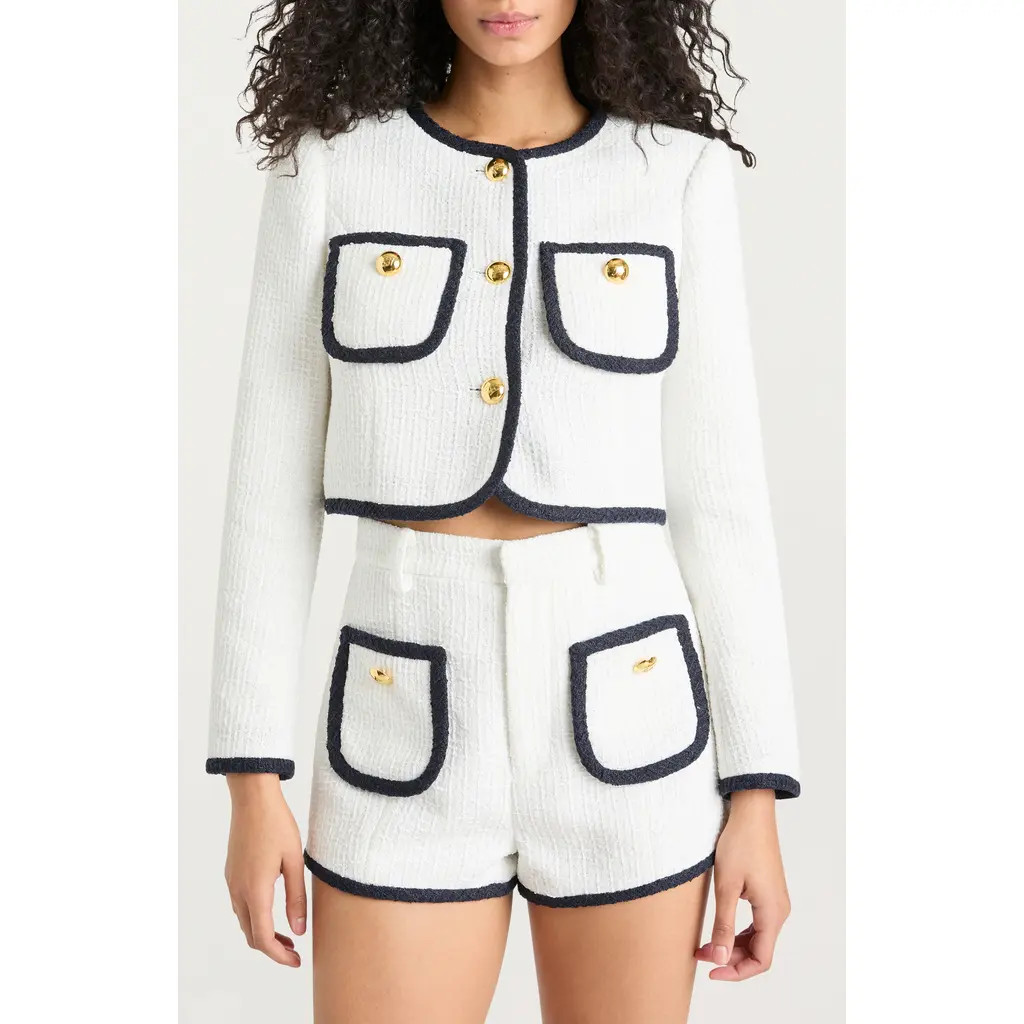 Cinq à Sept Auden Contrast Detail Tweed Jacket in White/Navy at Nordstrom Rack, Size 2 | Nordstrom Rack