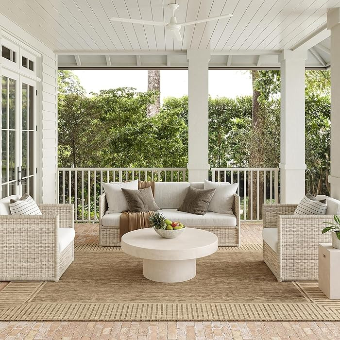 Nuloom Asha Light Brown/Ivory, 9'6" x 12', Casual, Striped Border, Soft and Cozy, High Traffic, S... | Amazon (US)