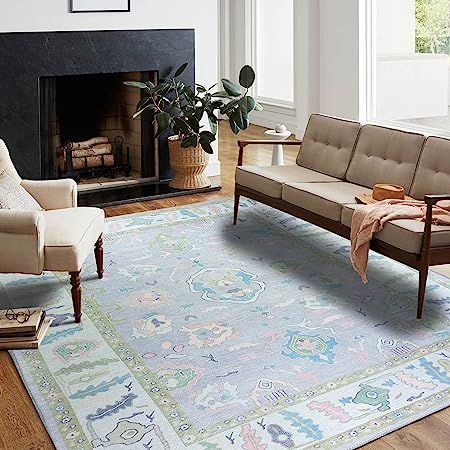 Modern Oushak Rug, Shades of Muted Lavender Vintage Turkish Pastel Colorful Area Rugs Oriental An... | Amazon (US)