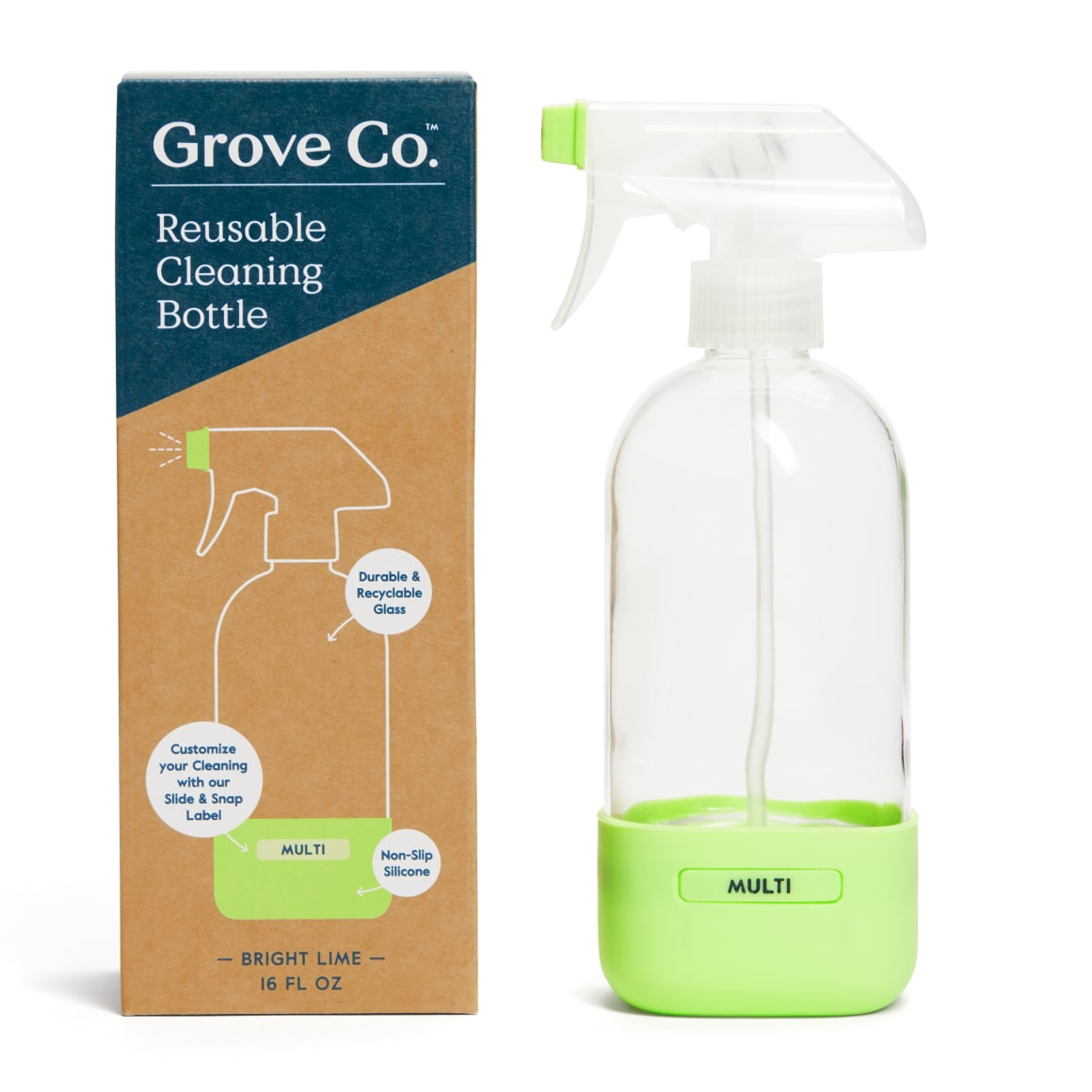 Grove Co. Reusable Cleaning Glass Spray Bottle - Slide & Snap | Grove