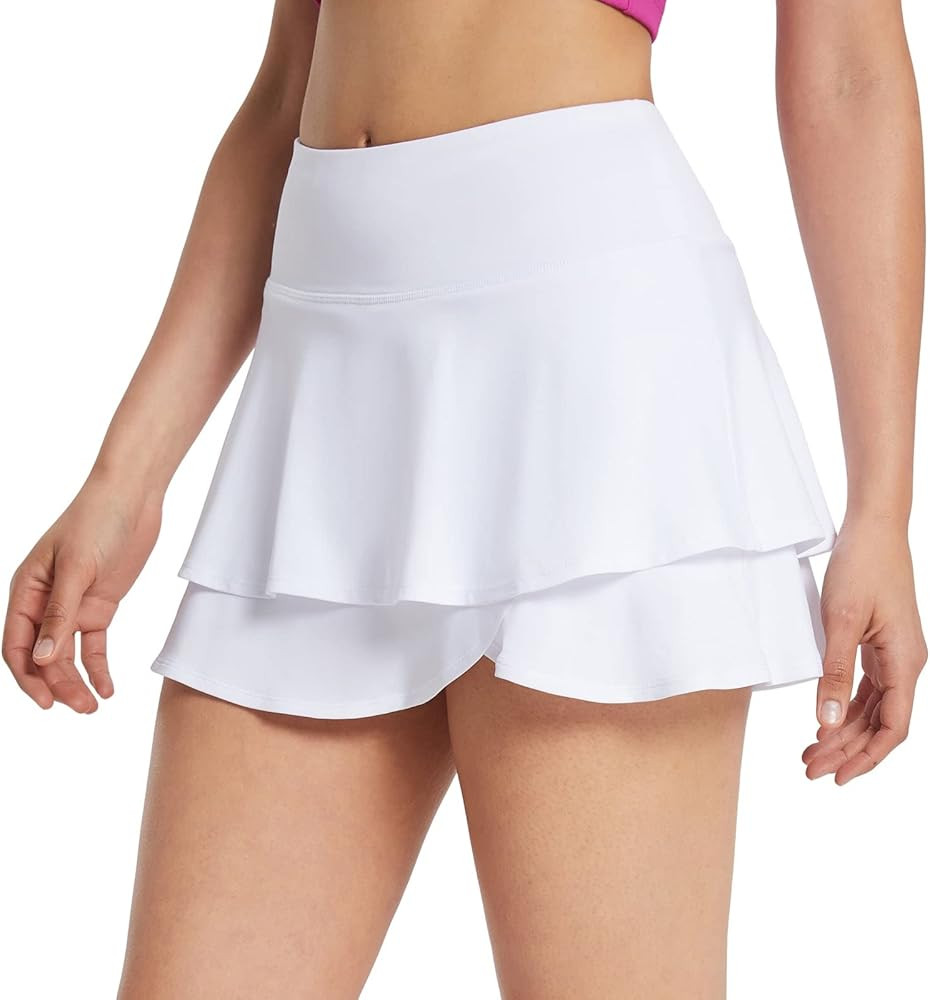BALEAF Women's Pleated Tennis Skirts Layered Ruffle Mini Skirts with Shorts for Running Workout | Amazon (US)