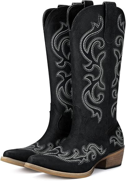 HISEA Rollda Cowboy Boots for Women Western Cowgirl Boots with Chunky Heel Ladies Snip Toe Mid-Ca... | Amazon (US)