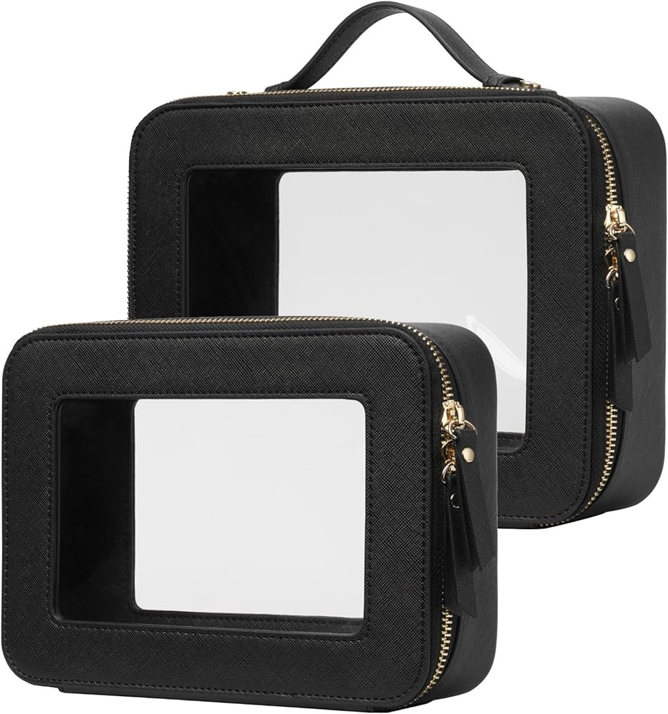 Popvibe Clear Makeup Bag Travel Cosmetic Case Transparent Toiletry Bag with Zipper, Portable Make... | Amazon (US)