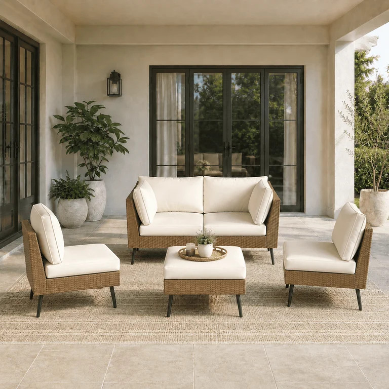 LAZZO 5-Piece Outdoor Patio Furniture Set, Wicker Sectional Sofa Conversation Set with Cushions f... | Walmart (US)