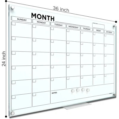Magnetic 24”x36” Glass Whiteboard Calendar Planner White Board Calendar Dry Erase Board Dry Erase Calendar For Wall Monthly Glass Calendar Whiteboard | Wayfair North America