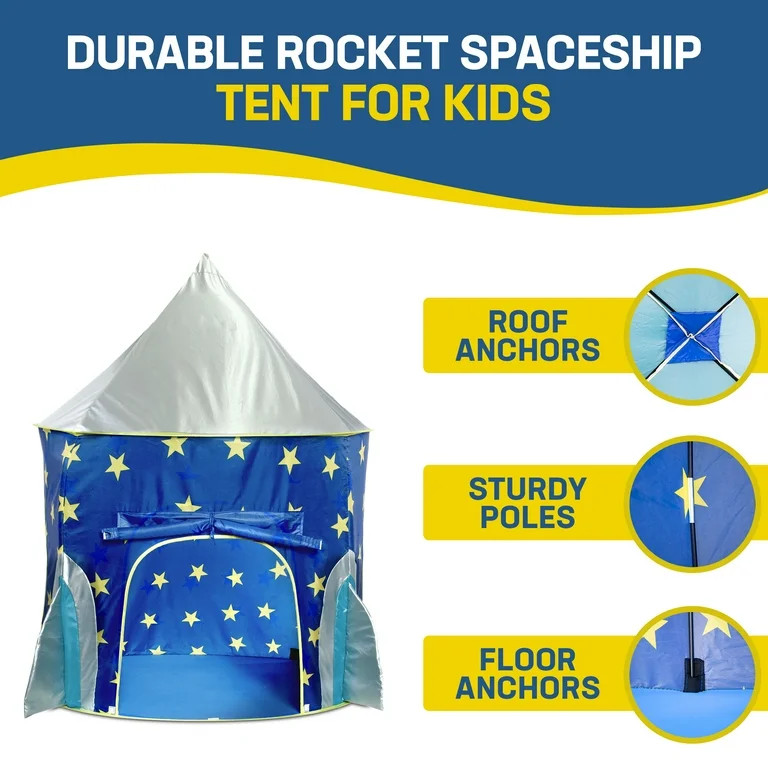 USA Toyz Rocket Ship Indoor and Outdoor Polyester Child Play Tent, Blue and Gray | Walmart (US)