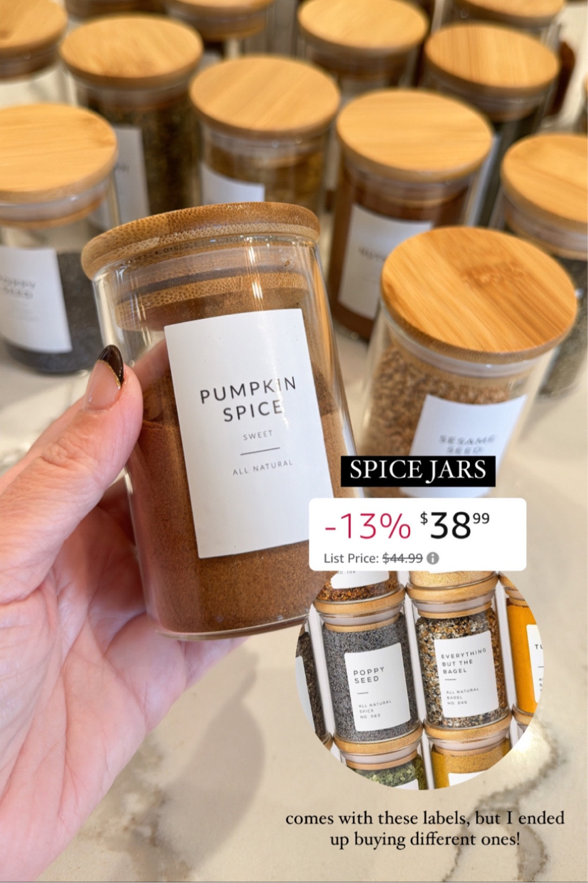  Bloomondo Empty Spice Jars with Label Pack (12x Bamboo