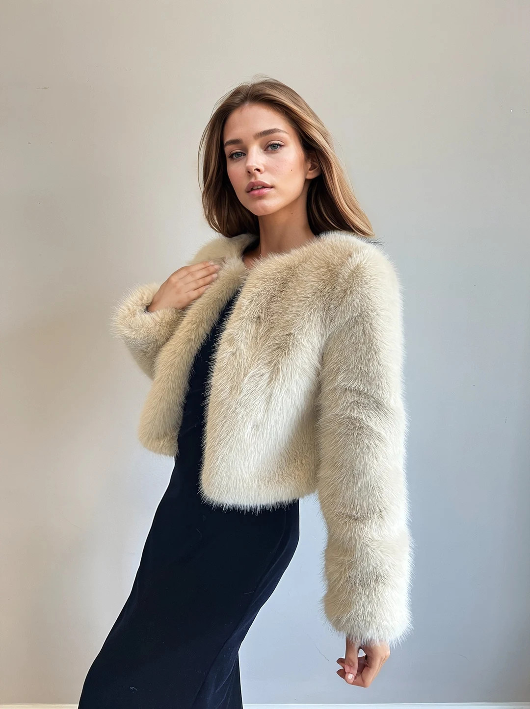 Beige Faux Fur Coat, Brown Fur Jacket, Bridal Fur Coat, Faux Fur Bolero, Winter Fur Coat, White B... | Etsy (US)