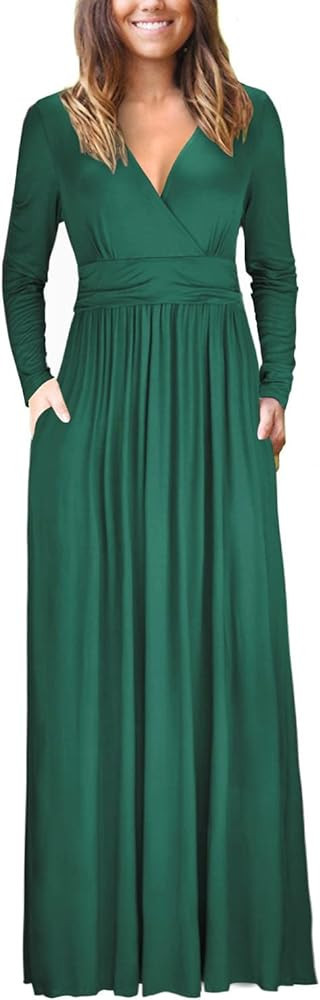 OUGES Women's Emerald Green Long Sleeve Maxi Dress Green Maxi Dress Long Maxi Dress Long Dresses | Amazon (US)