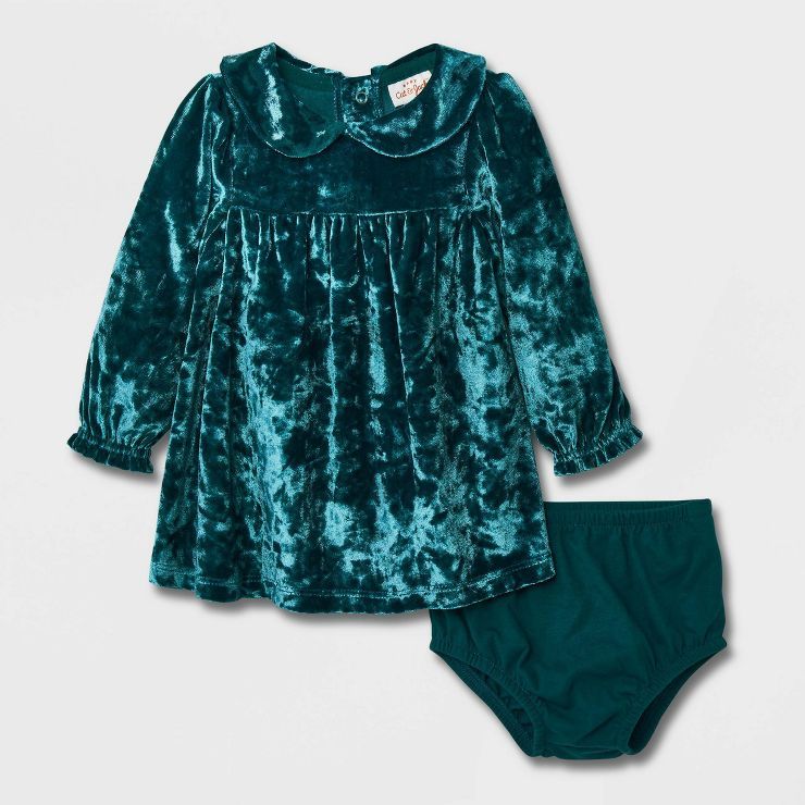 Baby Girls' Crushed Velour Long Sleeve Dress - Cat & Jack™ Green | Target