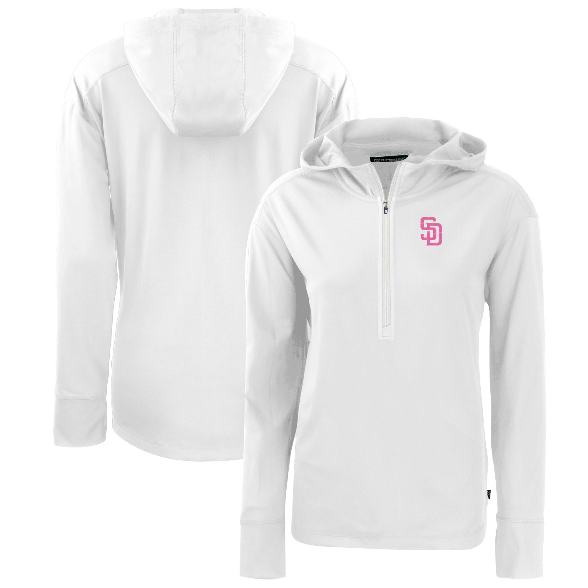 Women's San Diego Padres  Cutter & Buck White City Connect Daybreak Eco Recycled Half-Zip Hoodie | MLB Shop