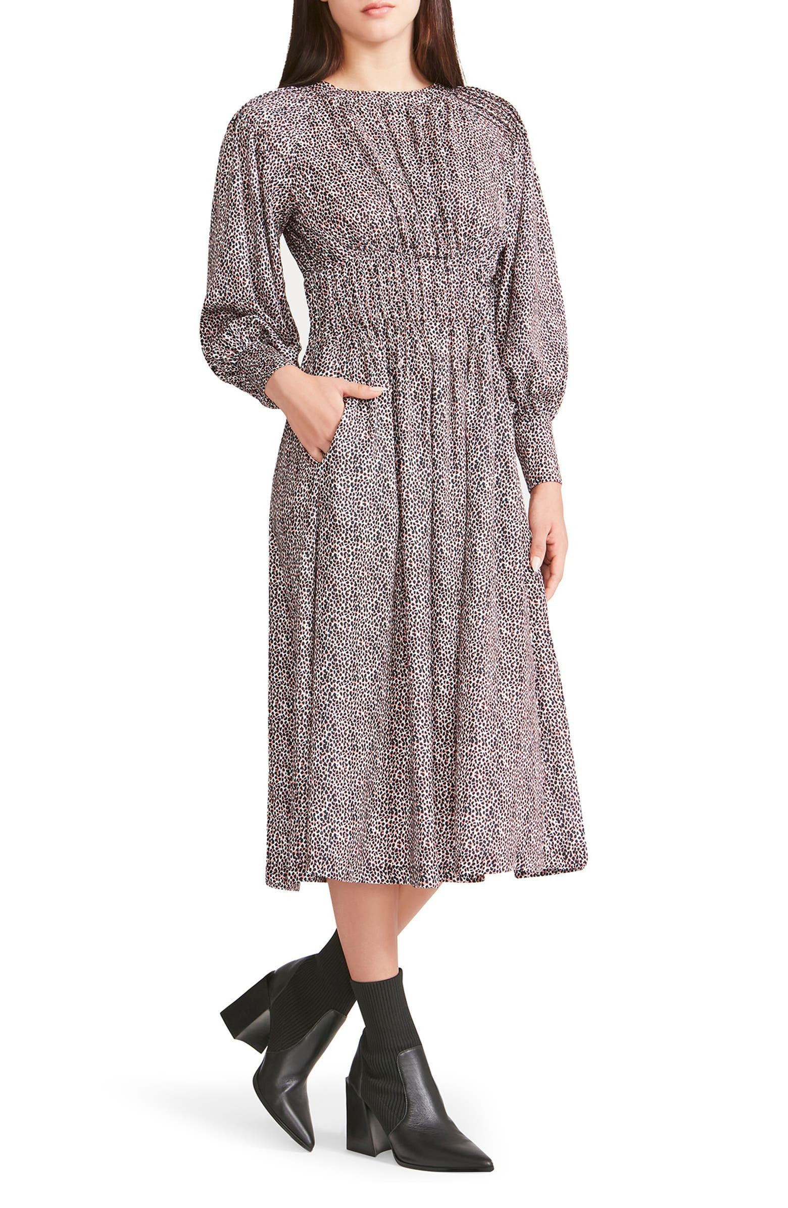 Wild In Style Leopard Print Long Sleeve Midi Dress | Nordstrom Rack