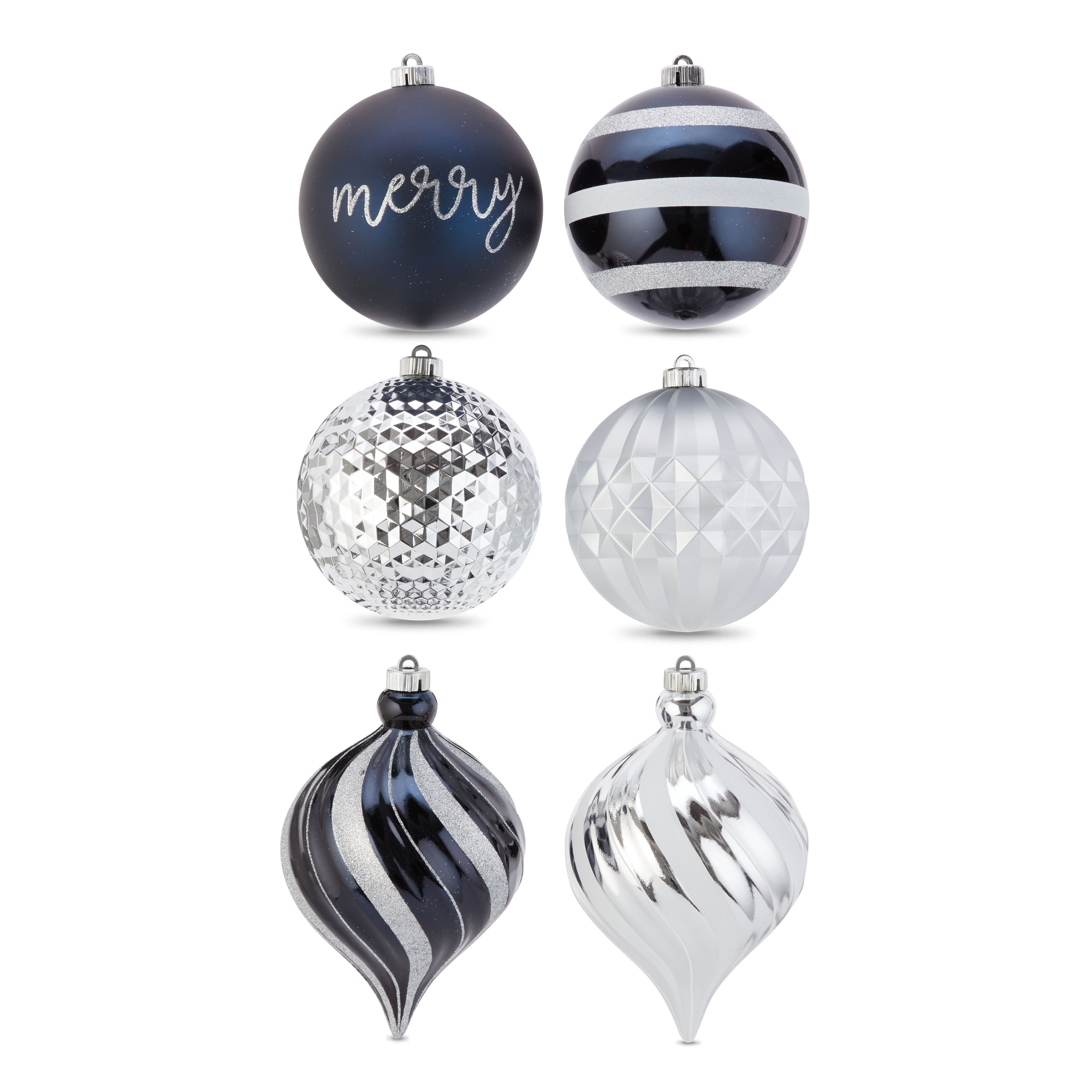 Holiday Time Navy and Silver Jumbo Shatterproof Christmas Ball Ornament, 6 Pack - Walmart.com | Walmart (US)
