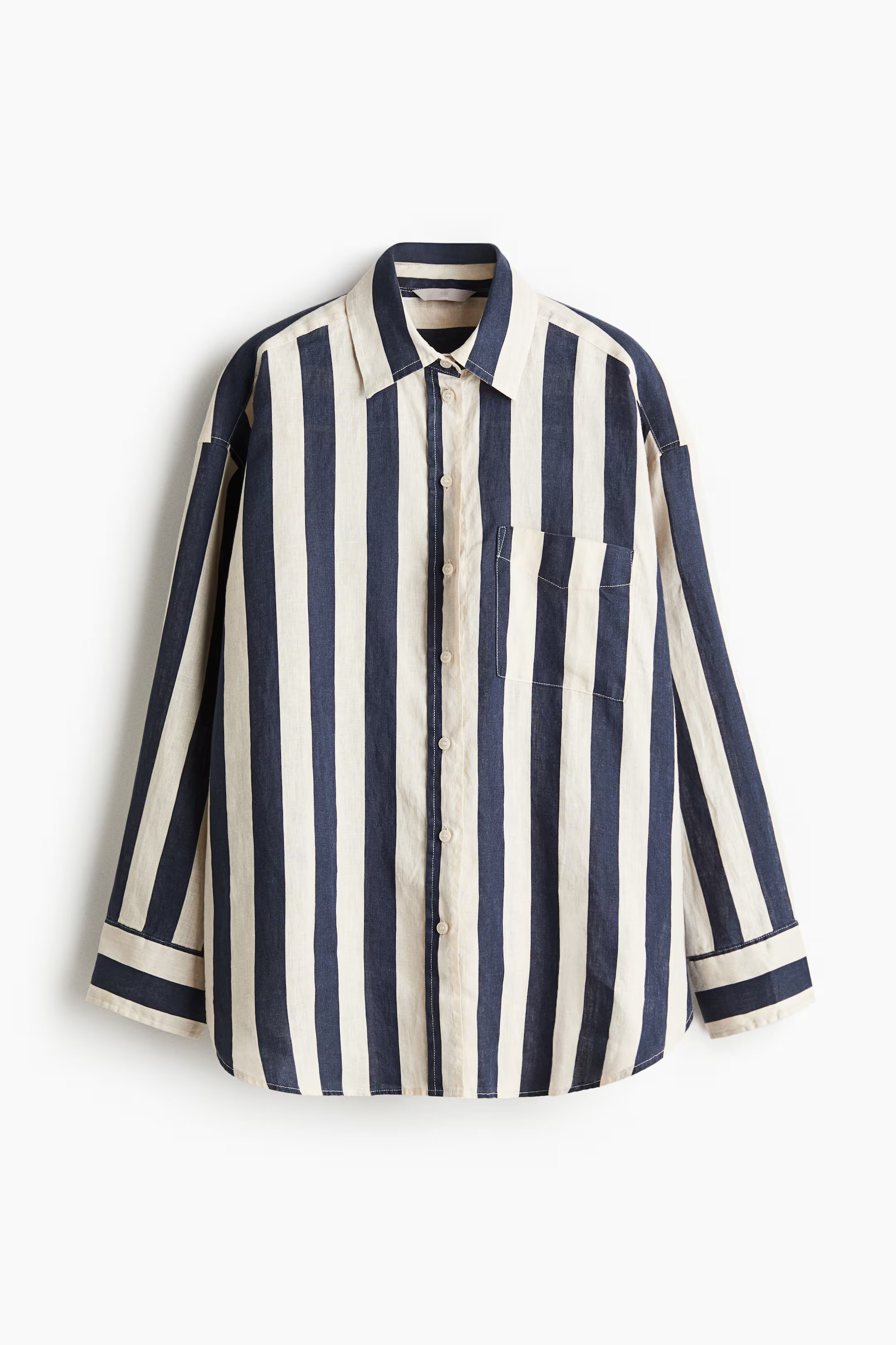 Oversized linen shirt - Navy blue/Striped - Ladies | H&M GB | H&M (UK, MY, IN, SG, PH, TW, HK)