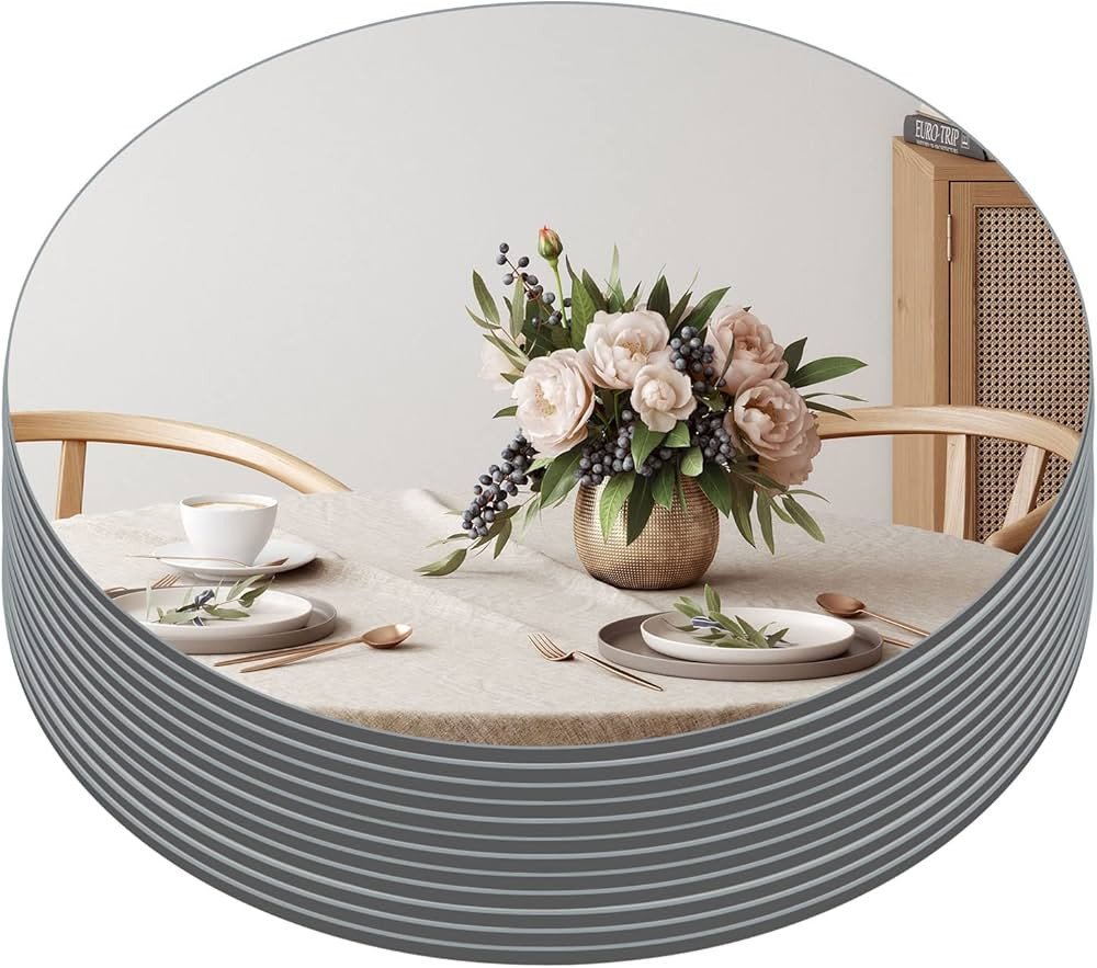 Muzilife 10" Round Mirror Candle Plate Set, 2 mm Circle Tables Mirror Trays - Box of 12 Glass Can... | Amazon (US)