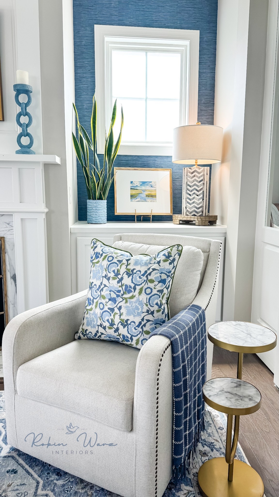 Coastal Grandmillennial living room.