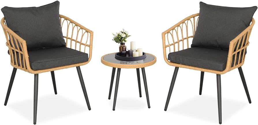BPTD 3 Pieces Outdoor Patio Chairs Bistro Set Outdoor Furniture Rattan Chair Conversation Sets wi... | Amazon (US)