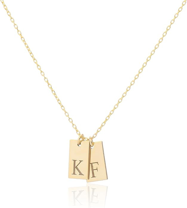 Initial Tag Necklace Gold Plated 925 Sterling Silver, Personalized Multiple Bar Letter Necklace, ... | Amazon (US)