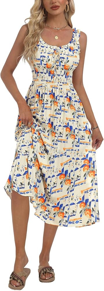 FENSACE Women's Summer Boho Dress Flowy Casual Sleeveless Long Sundress with Pockets | Amazon (US)