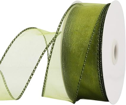 Midi Ribbon Sage Green Organza Ribbon Sage Green Wired Ribbon Sage Ribbon Sage Green Ribbon 1.5 I... | Amazon (US)