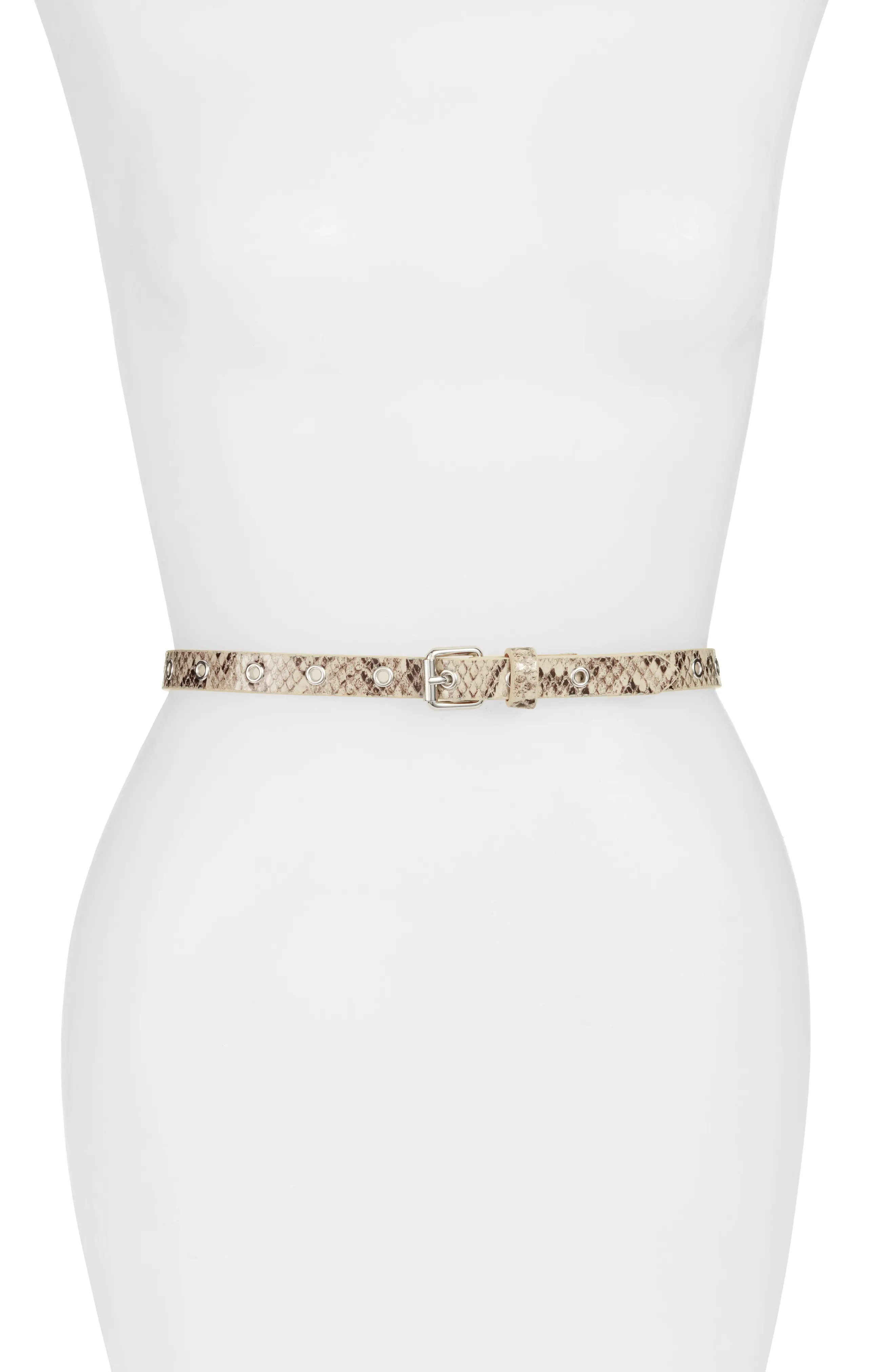Women's Halogen Grommet Snake Embossed Faux Leather Skinny Belt | Nordstrom