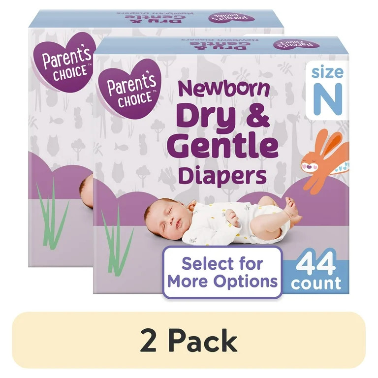 (2 pack) Parent's Choice Dry & Gentle Diapers Size NB, 44 Count (Select for More Options) | Walmart (US)
