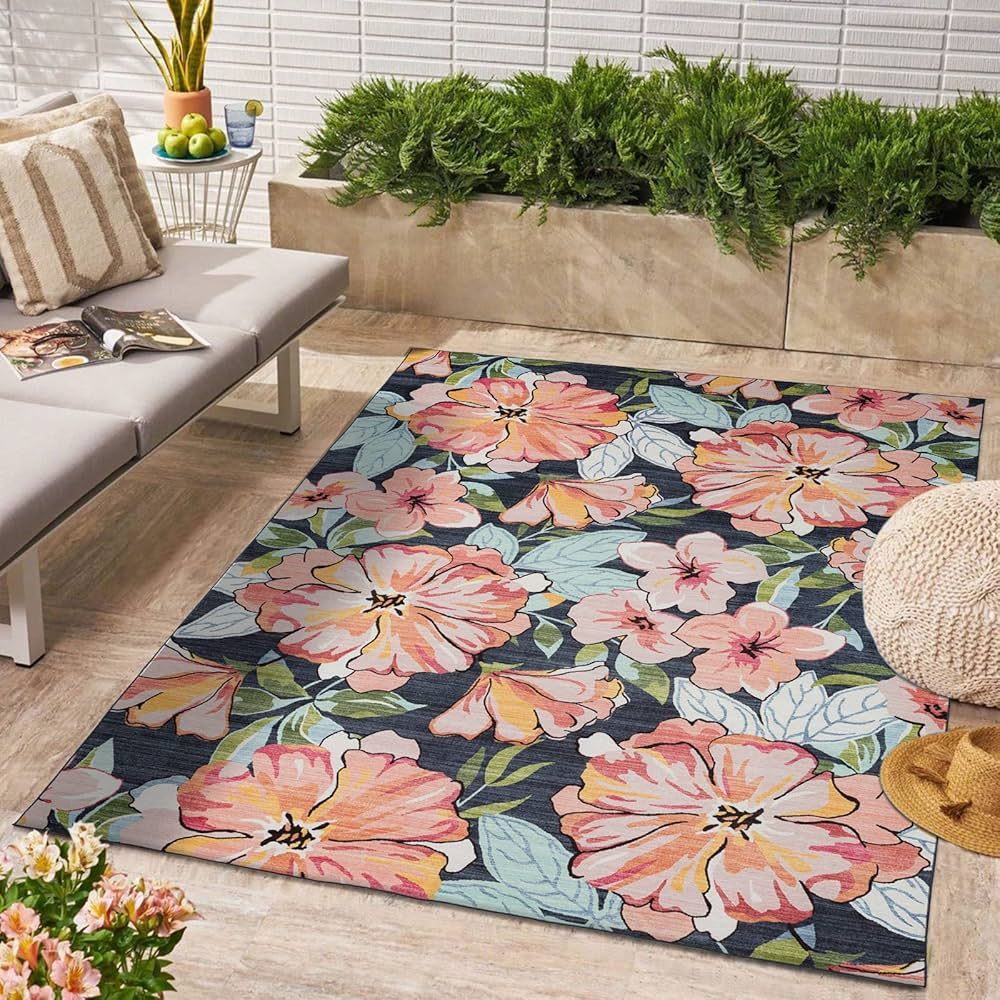 DECOMALL BLODWEN Outdoor Area Rugs, Modern Floral Non-Slipping Carpet for Deck Backyard Picnic, M... | Amazon (US)
