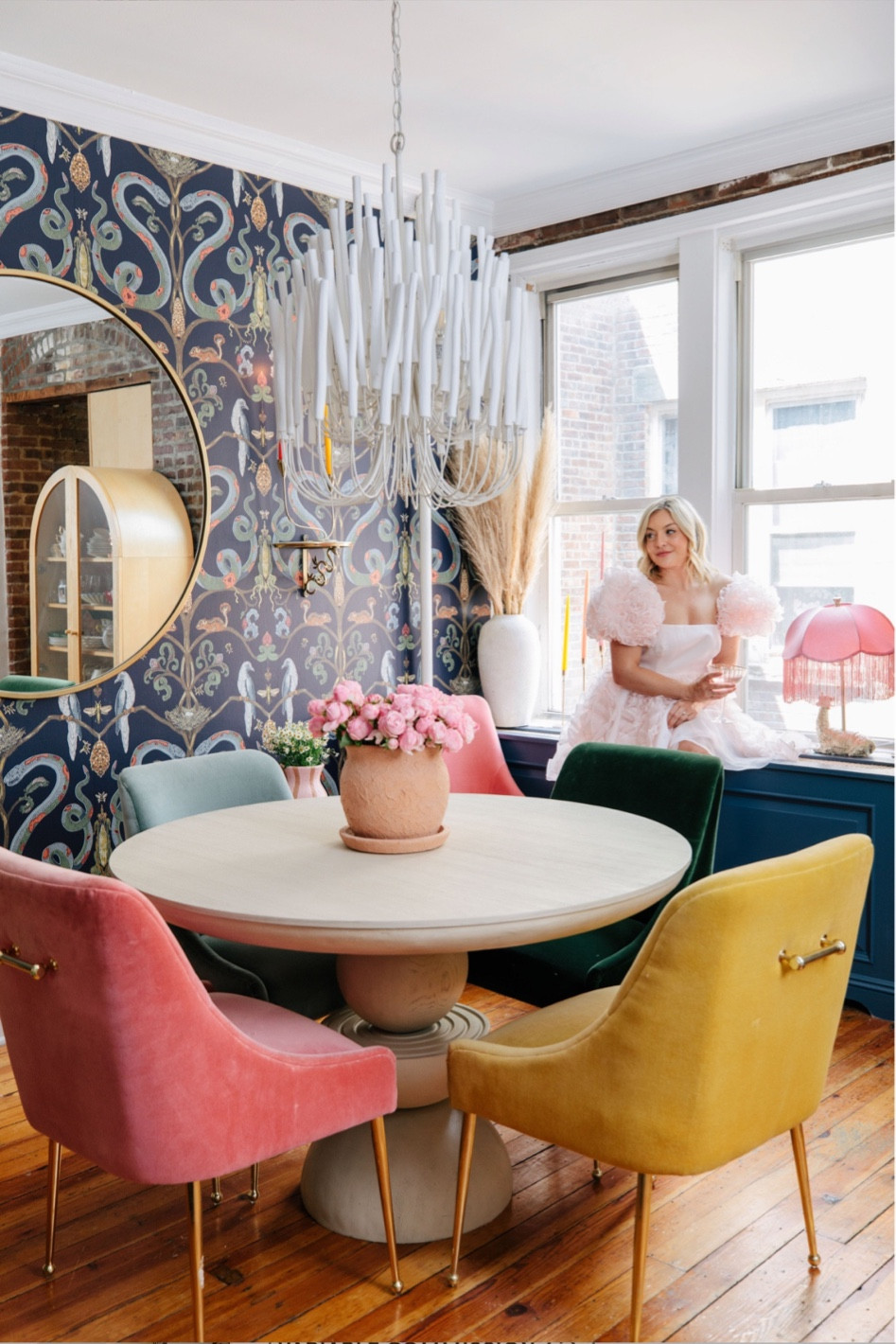 Dining room chandelier anthro chairs moody wallpaper for dining room 

#LTKhome