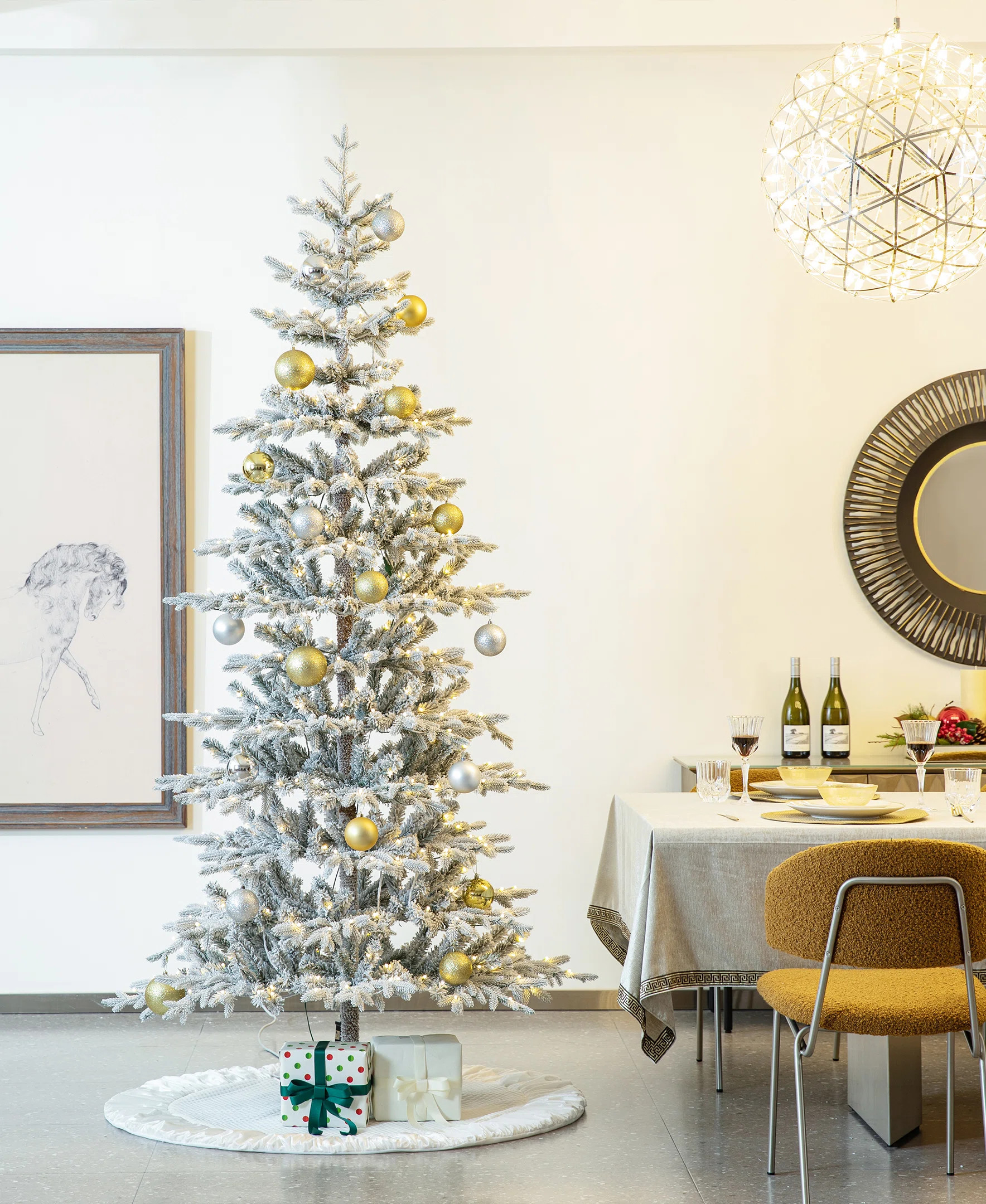 The Holiday Aisle® Johvan Deluxe Pre-Lit Slender Flocked Realistic Fir Christmas Tree with Twink... | Wayfair North America