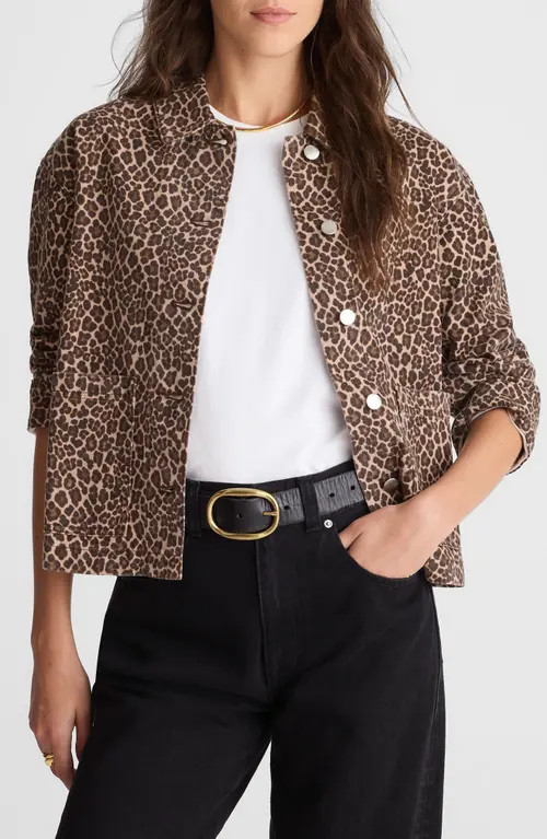 Madewell Leopard Print Denim Trapeze Jacket in Dark Mocha at Nordstrom, Size Xx-Large | Nordstrom