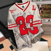 Mens Summer Trendy Sports College Popular Big Number Big Pattern Print Mesh Fabric Basketball Jersey Loose Fit TShirt Creative Combination Butterfly | SHEIN