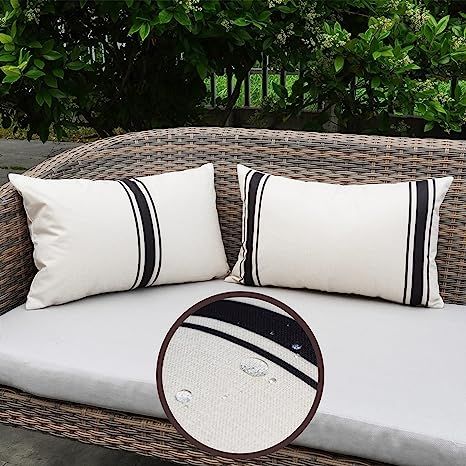 ONWAY Outdoor Pillow Covers Waterproof 12X20 Set of 2 Lumbar Throw Pillow Cover Beige and Black S... | Amazon (US)