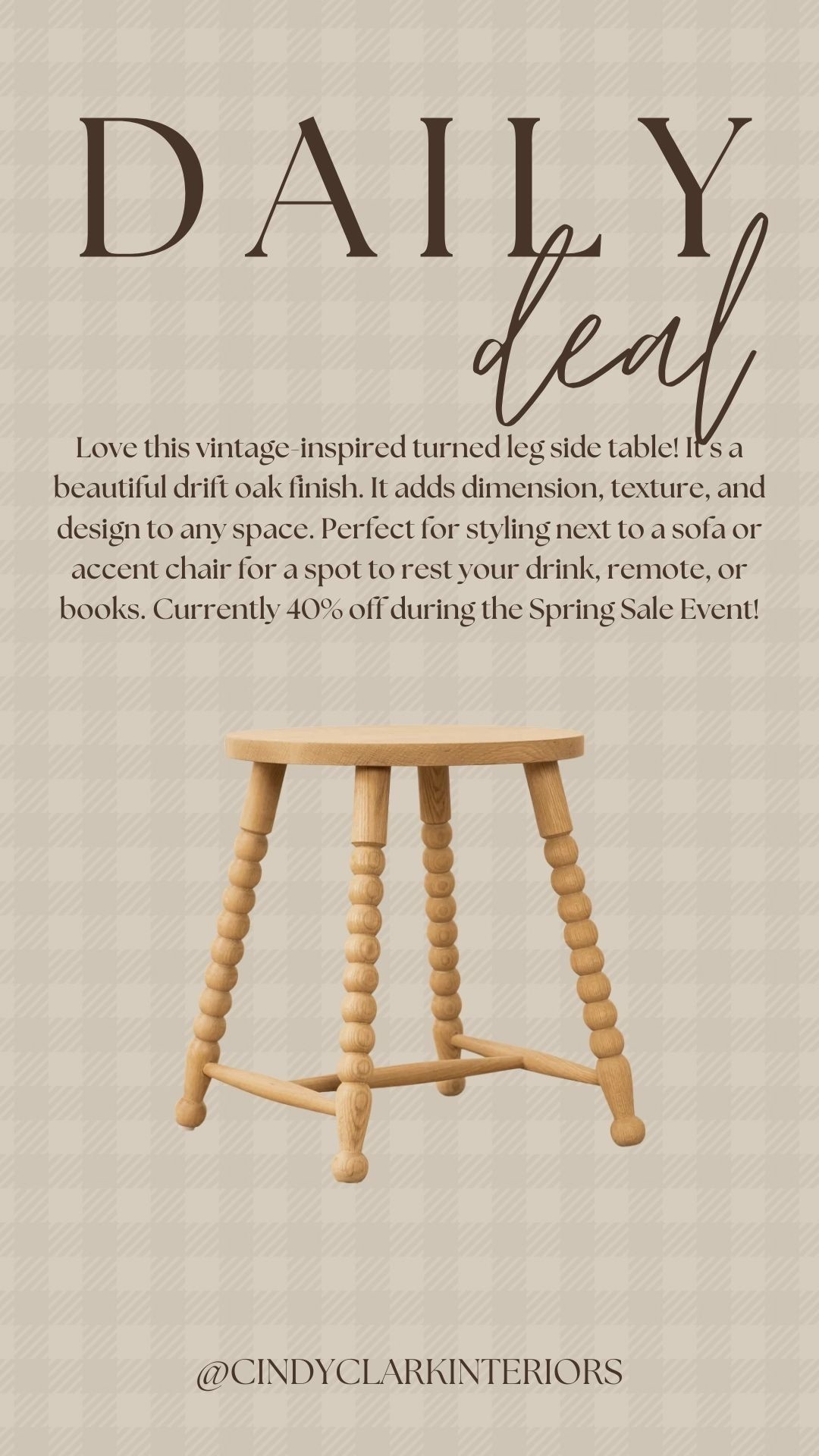 Love this vintage-inspired turned leg side table! It’s a beautiful drift oak finish. It adds dimension, texture, and design to any space. Perfect for styling next to a sofa or accent chair for a spot to rest your drink, remote, or books. Currently 40% off during the Spring Sale Event!

#LTKSaleAlert #LTKHome