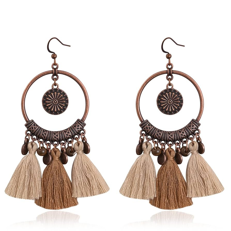 Boho Dangle Earrings for Women Chandelier Earrings Tassel Earrings Dangling India Brown Earring R... | Amazon (US)