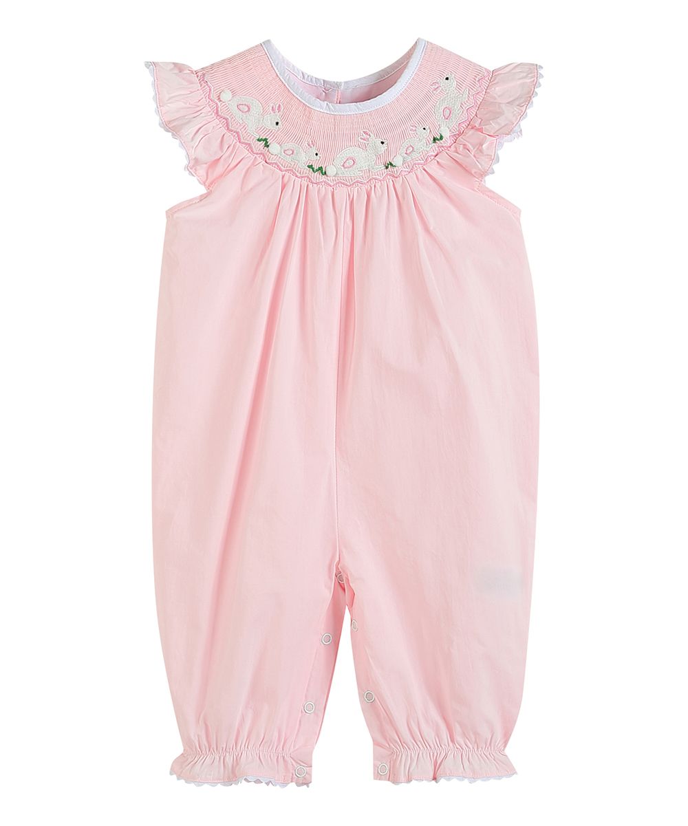 Lil Cactus Girls' Rompers Light - Light Pink Easter Bunny Smocked Playsuit - Infant & Toddler | Zulily
