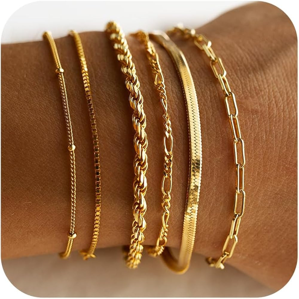 DEARMAY Gold Bracelets for Women Waterproof, 14K Real Gold Jewelry Sets for Women Trendy Thin Dai... | Amazon (US)