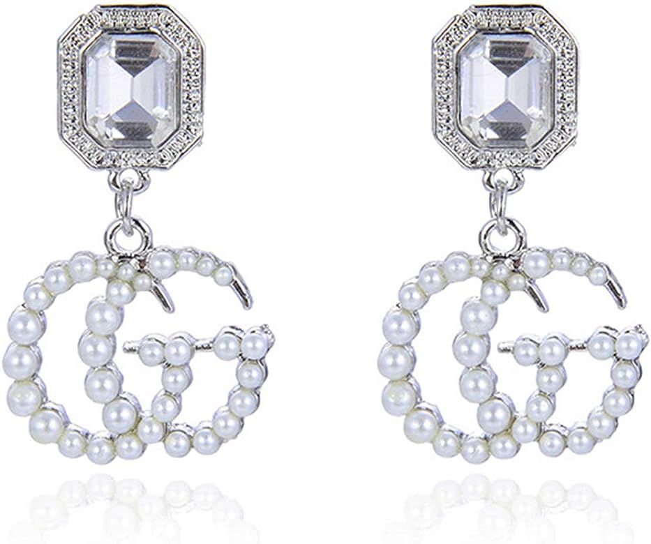 Women's Fashionable Pearl Earrings, Alloy Letters G and F Earrings | Amazon (US)