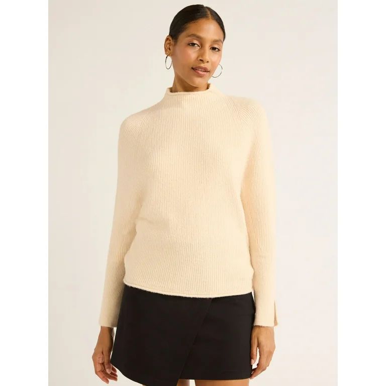 Scoop Women's Ribbed Mock Neck Sweater, Lightweight, Sizes XS-XXL | Walmart (US)