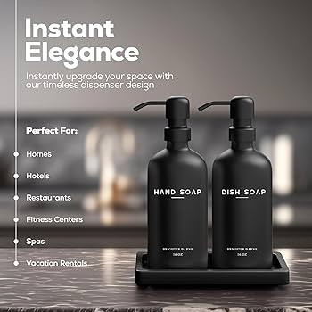 Black Glass Hand and Dish Soap Dispenser Set by Brighter Barns - Kitchen Soap Dispenser Set with ... | Amazon (US)