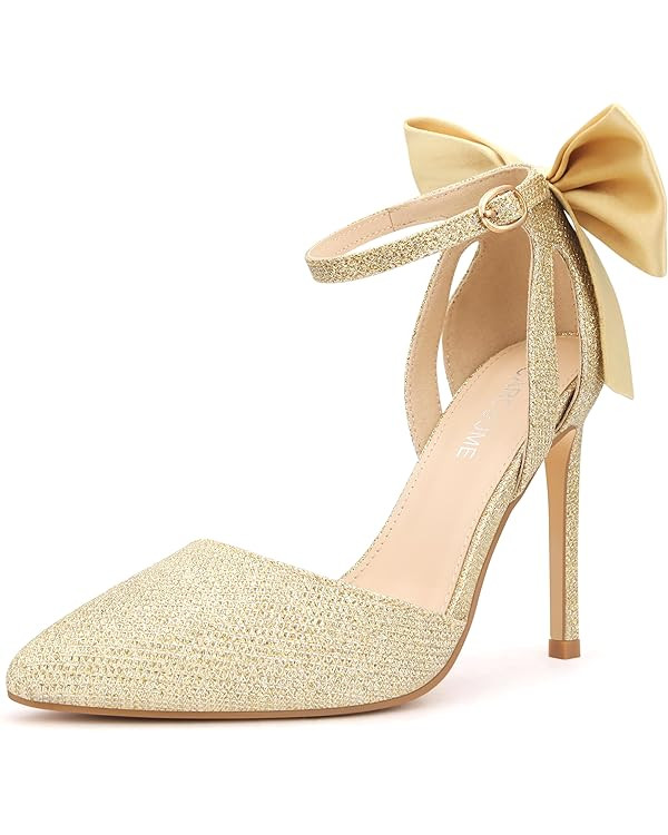 Carcuume Women's Closed Toe Heels Bow Stiletto Heel Sandals Pointed Toe Pumps Wedding Shoes | Amazon (US)