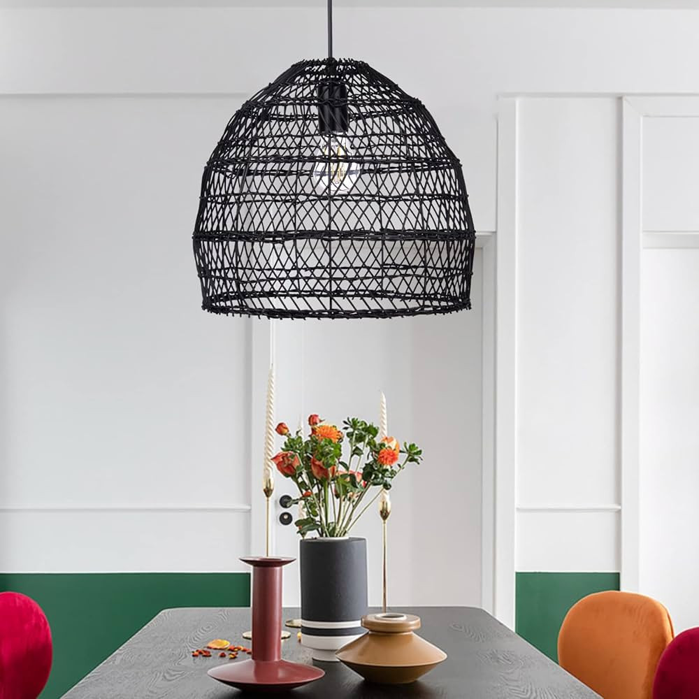 WalmHomie 1 Light Rattan Ceiling Chandelier Wicker Basket Pendant Light Shades Ceiling Hanging La... | Amazon (US)