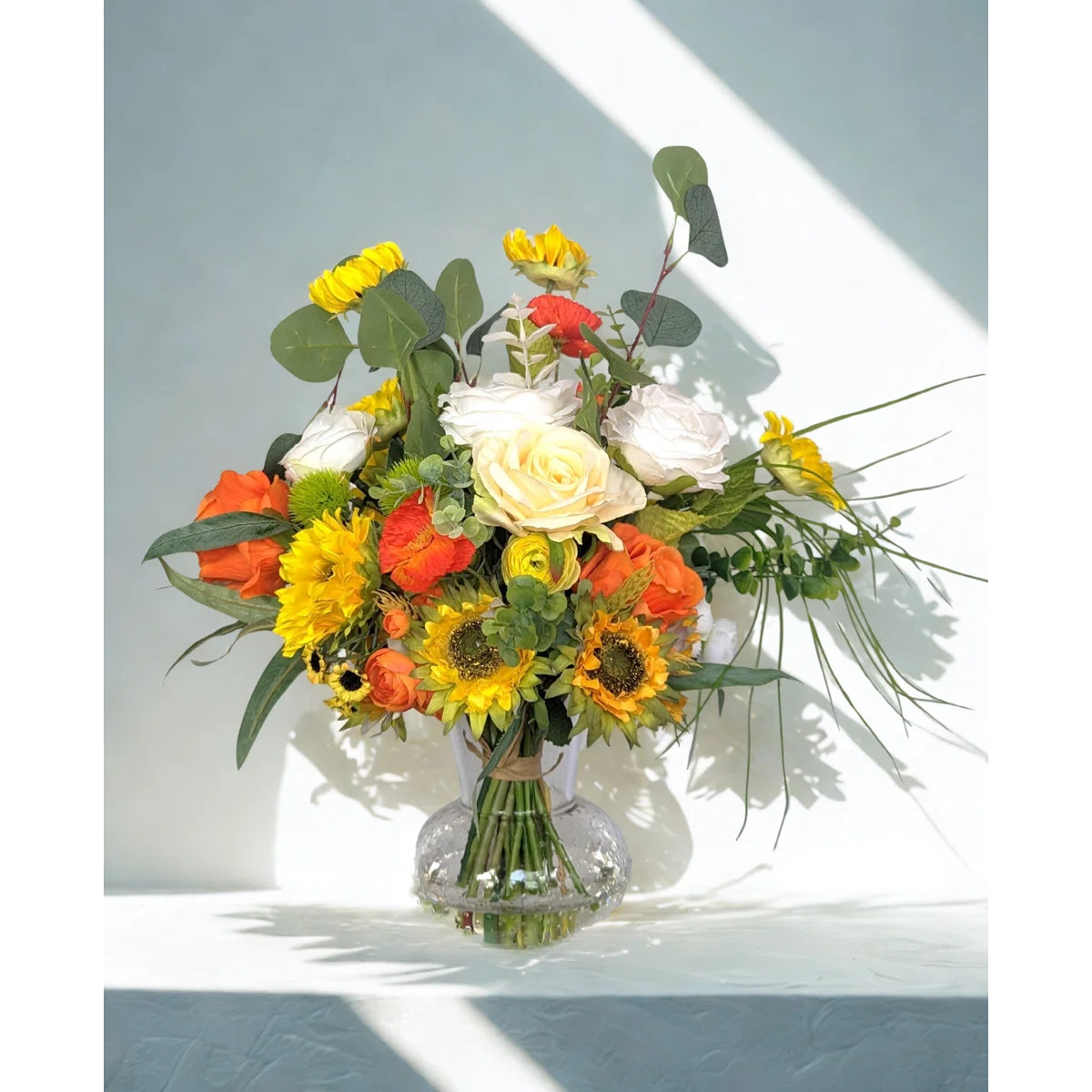 Sunflower and Rose Mixed Arrangement in Vase | Wayfair North America
