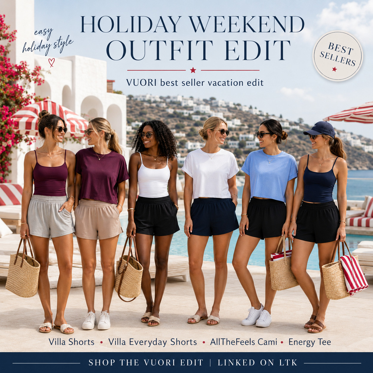 @Vuori US Summer Chic | Fourth of July Edit

The Vuori holiday weekend outfit edit is for the summer plans where you want to look cute but still feel completely comfortable!! ☀️ 

These Best-Selling Vuori pieces — the Villa Shorts, Villa Everyday Shorts, AllTheFeels Cami, and Energy Tee — are the easy warm-weather staples that make vacation outfits, pool day outfits, airport outfits, beach town errands, resort mornings, coffee runs, and casual holiday weekend plans feel instantly put together.

This is the outfit formula that always works when you do not want to overthink it: soft pull-on shorts, an easy tank or tee, sandals or sneakers, sunglasses, gold jewelry, and a woven tote. 

The Villa shorts give that lightweight, breezy, polished-but-relaxed feel, while the AllTheFeels Cami and Energy Tee make everything comfortable, flattering, and easy to wear all day. 

These are pieces you can mix, match, rewear, and pack without wasting suitcase space. (!!)

If you want holiday weekend outfits that feel effortless instead of stressful, this is the Vuori edit to shop. 

These are the pieces that take you from travel day to poolside to lunch to errands without needing a full outfit change. 

Comfy, clean, elevated, and easy — exactly why these best sellers are worth grabbing before your summer plans hit.

📌 SAVE this for the Vuori holiday weekend outfit staples that make summer dressing easier, cooler, and way more comfortable.

↓ Everything is linked!

#LTKActive #LTKSaleAlert #LTKTravel