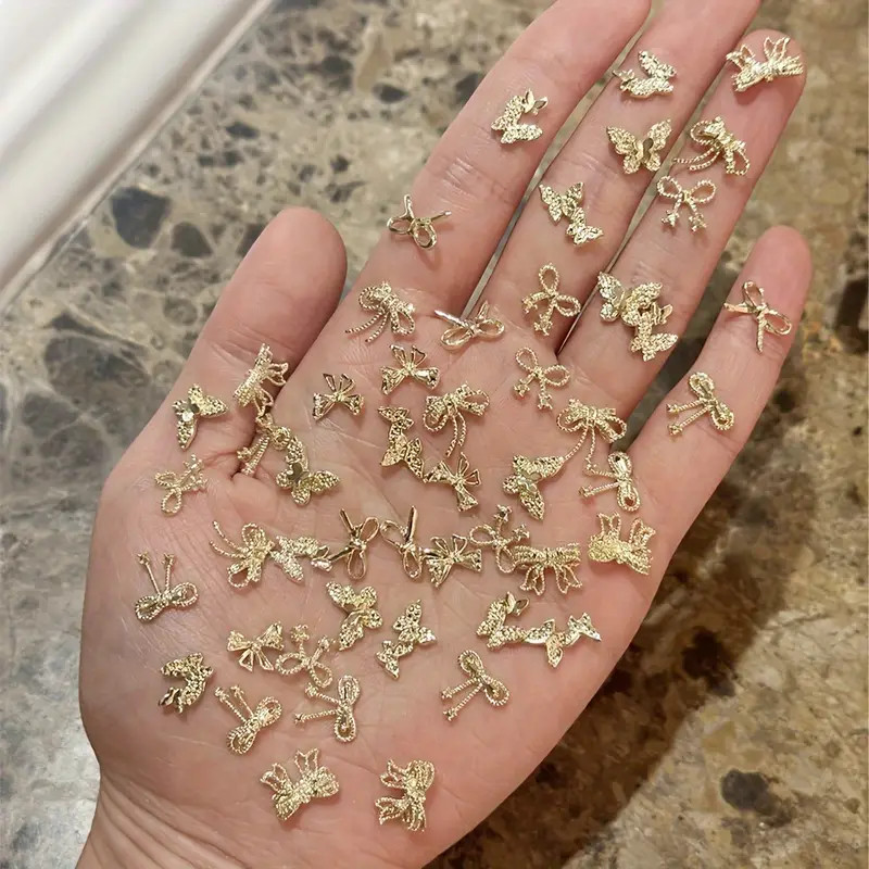 20PCS Glamorous Mixed Shape Nail Art Charms - Shimmering Golden/Silvery Bows - Durable Alloy Supp... | Temu Affiliate Program