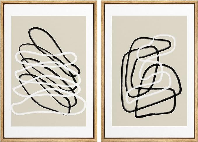 SIGNWIN Framed Wall Art Print Set Black and White Lines Tangled Tan Background Abstract Swirly Di... | Amazon (US)