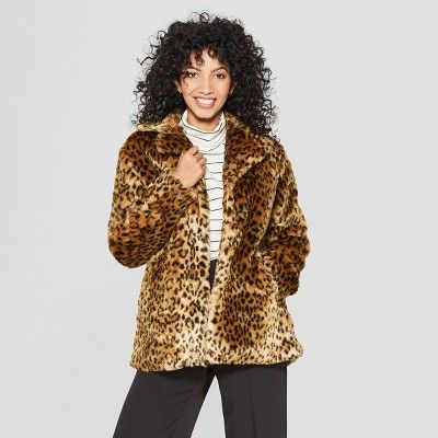 Women's Faux Fur Leopard Print Shawl Jacket - A New Day™ Tan | Target
