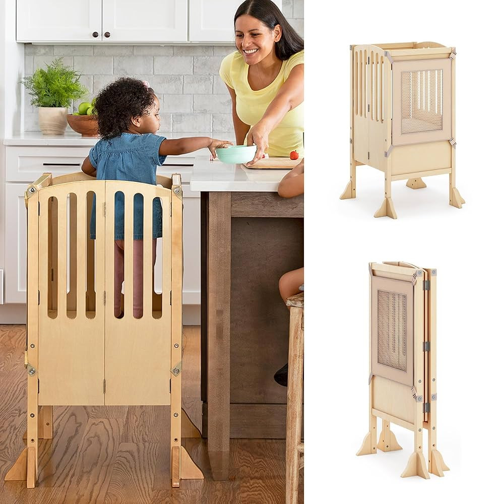 Guidecraft Kitchen Helper® Toddler Tower Step Stool - Contemporary - Natural: Folding Adjustable... | Amazon (US)