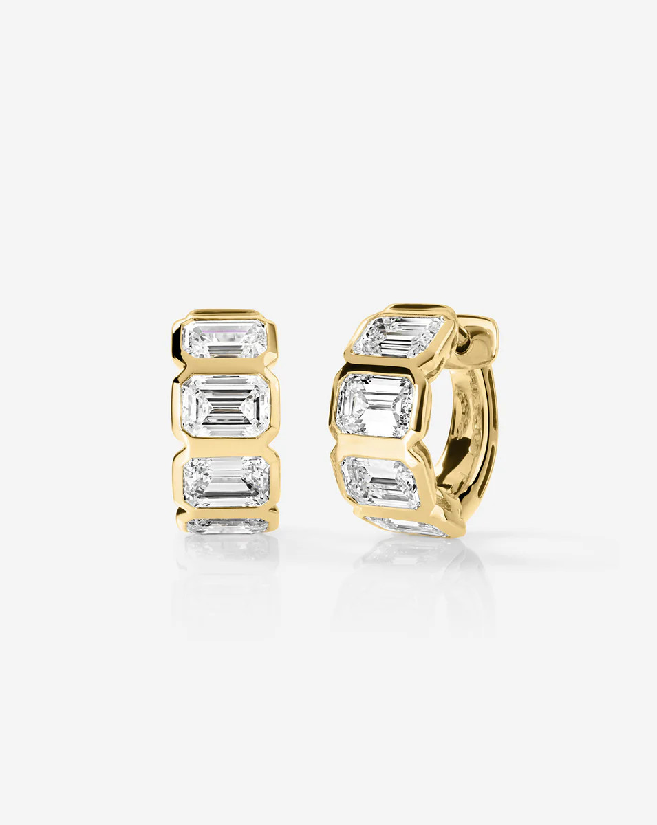 Bezel Emerald Lab Diamond Huggies | Ring Concierge